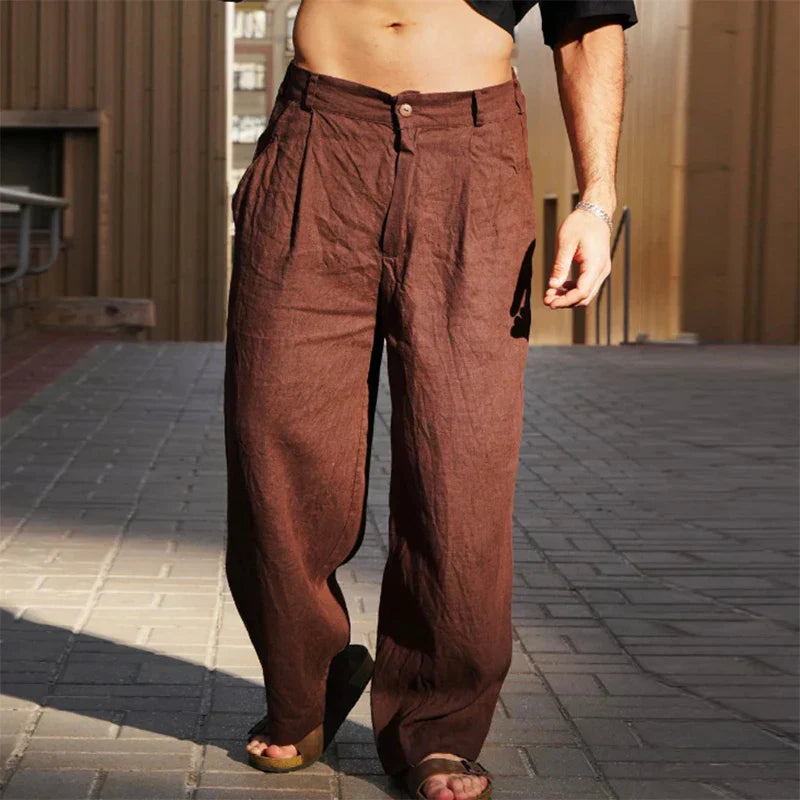 WIDE-LEG LINEN TROUSERS