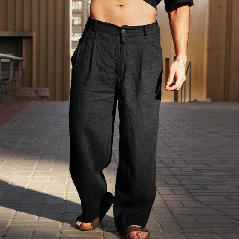 WIDE-LEG LINEN TROUSERS