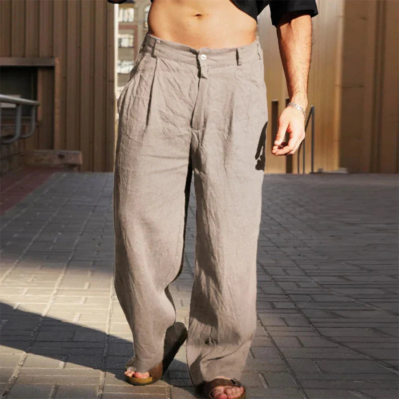 WIDE-LEG LINEN TROUSERS