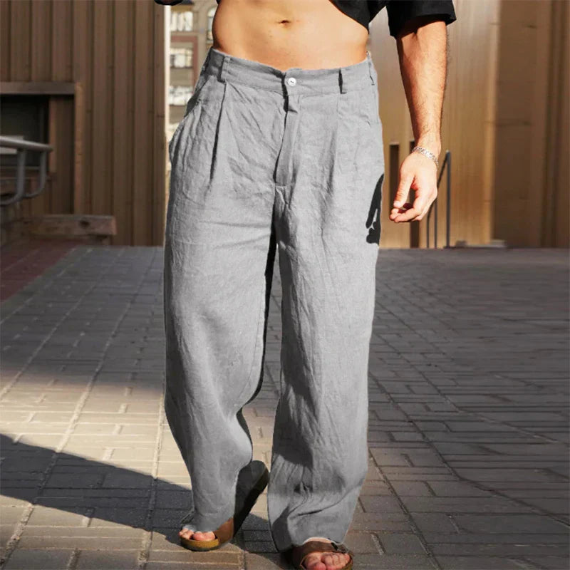 WIDE-LEG LINEN TROUSERS