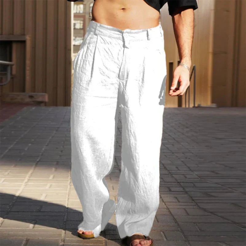 WIDE-LEG LINEN TROUSERS