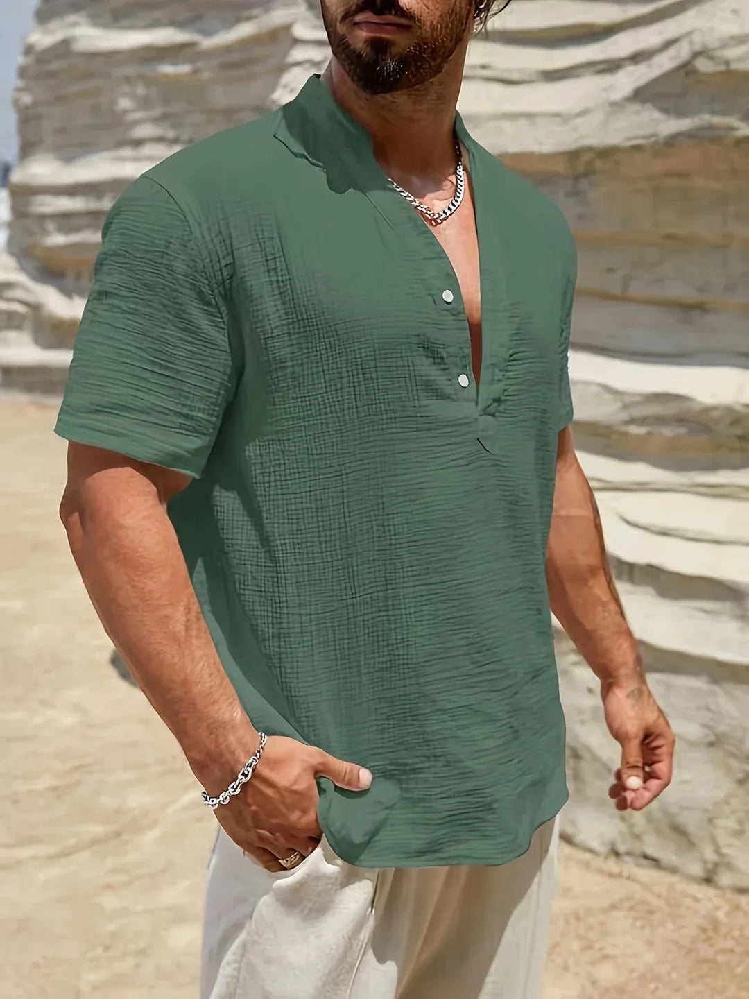 Smith™ – Elegant Summer Shirt With Stand Collar